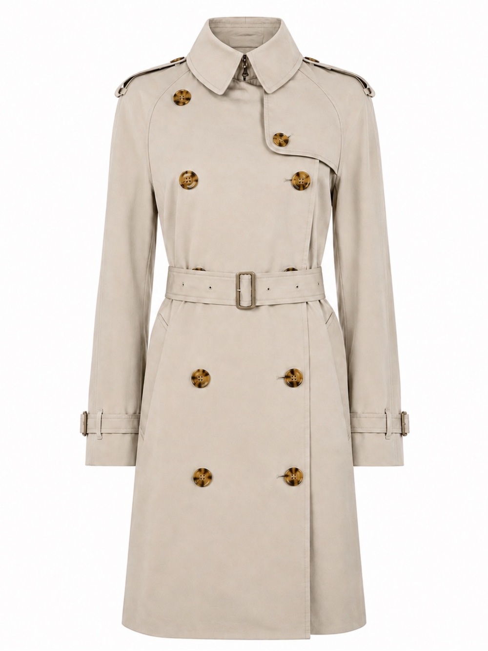 Burberry Hillington Stone Trench Coat with Tortoise Buttons and Check Lining